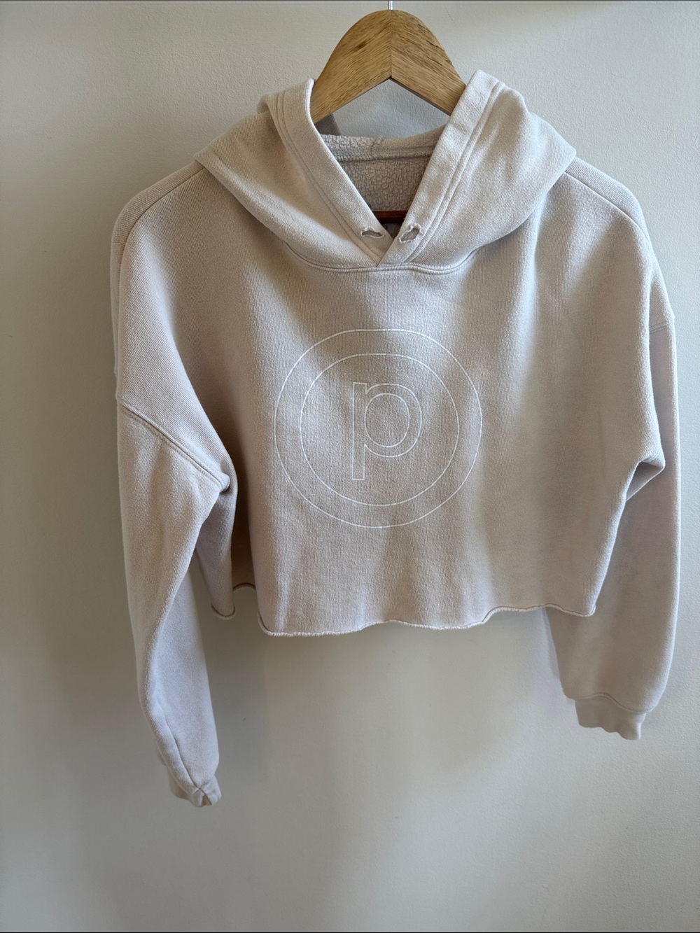 Pure Barre Cropped Hooded Sweatshirt in Light Beige